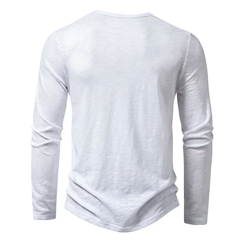 Autumn New Men's Cotton Button Long Sleeve Henley Neck T-Shirt Casual Solid Color Breathable Versatile Fashion Slim T-Shirts