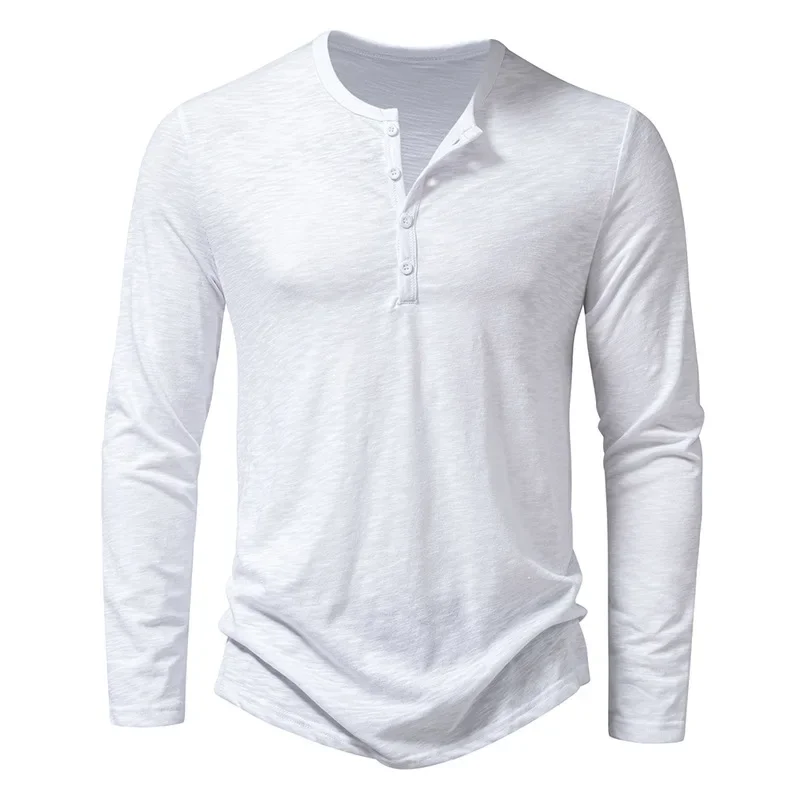 Autumn New Men's Cotton Button Long Sleeve Henley Neck T-Shirt Casual Solid Color Breathable Versatile Fashion Slim T-Shirts