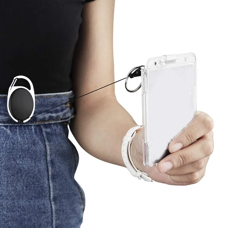 Transparent Cards Slots ID Tag Badge Holder with Badge Reel Cards Storage Organizer Employee Pass Work Card Case Sleeve