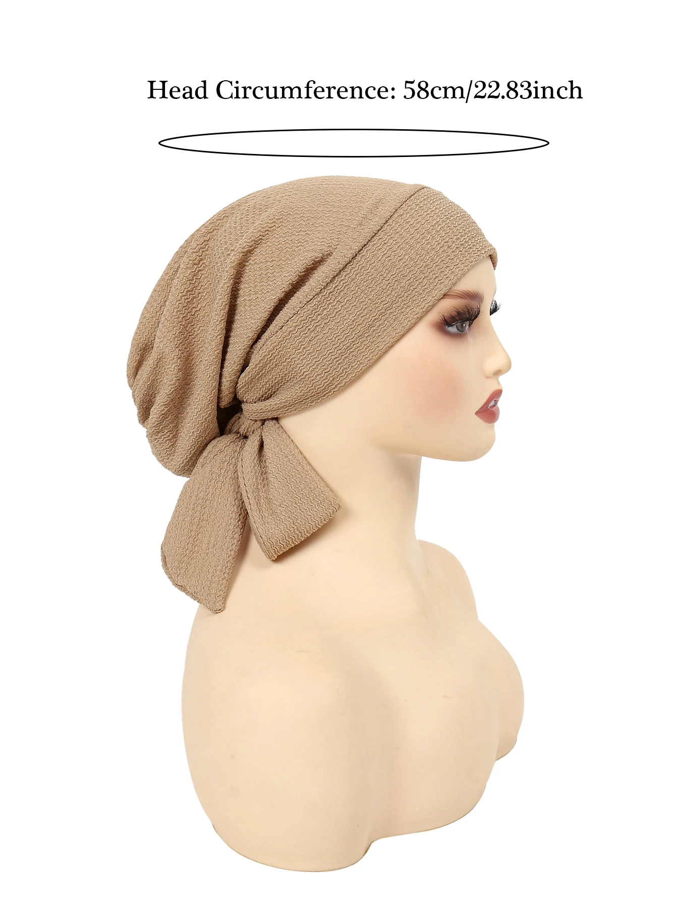 Ramadan Solid Color Crinkle Turban Hijab Hats Long Tail Head Wraps Elastic Muslim Hats Breathable Chemo Cap For Women Girls
