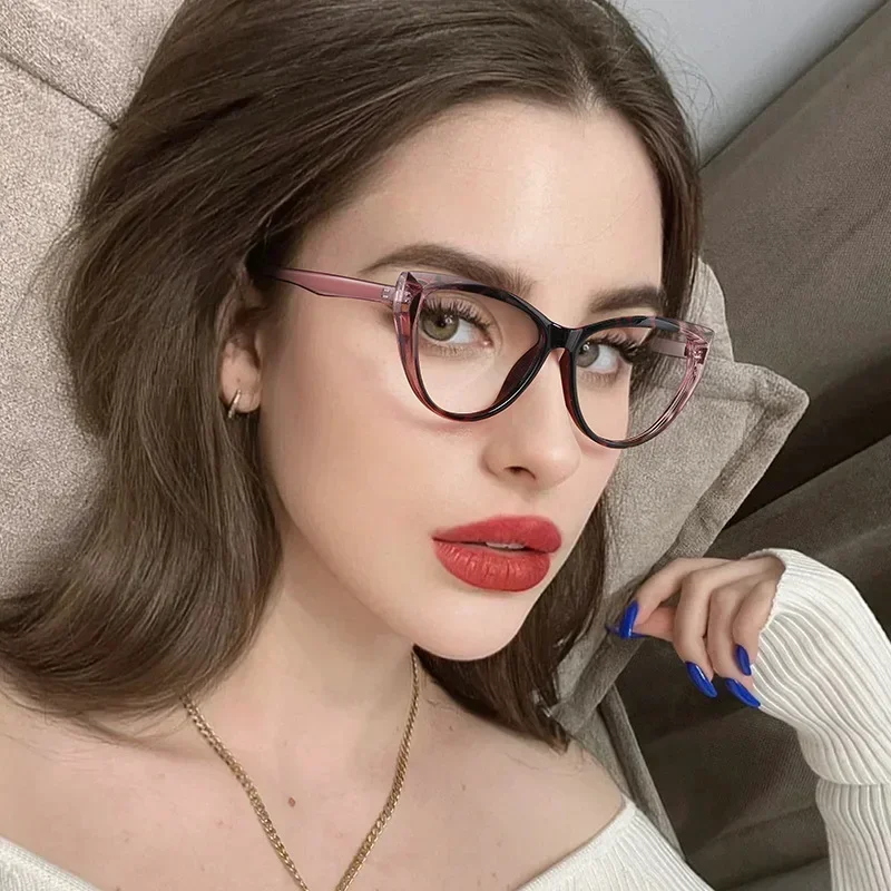 New Fashion Ladies Cat Eye Frame Myopia Glasses Luxury Design Blue Light Blocking Minus Eyeglasses Near Sight Eyewear 0 To -4.0