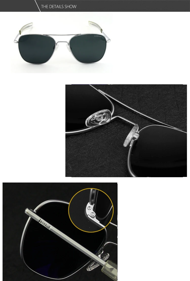 Pilot RE Randolph Sunglasses Men Top Quality Sun Glasses For Male American Army Military Glass Lens AO Lens Oculos
