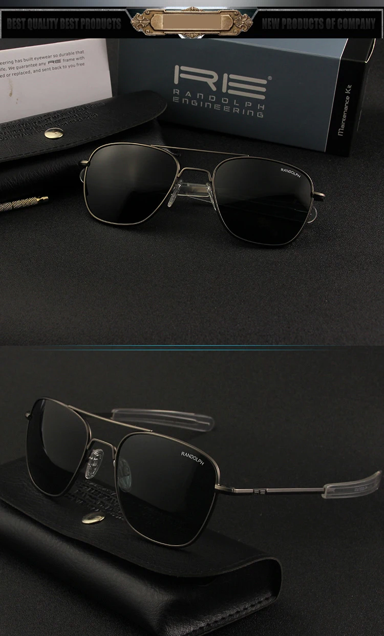 Pilot RE Randolph Sunglasses Men Top Quality Sun Glasses For Male American Army Military Glass Lens AO Lens Oculos