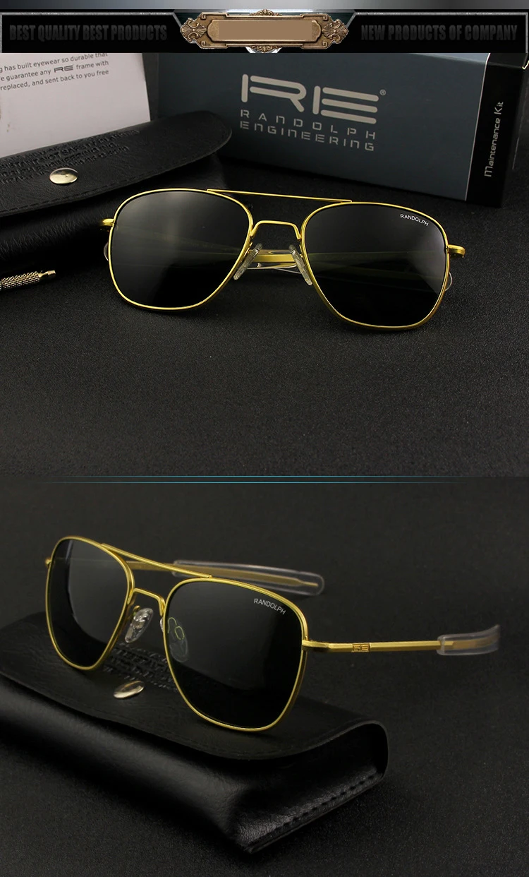 Pilot RE Randolph Sunglasses Men Top Quality Sun Glasses For Male American Army Military Glass Lens AO Lens Oculos