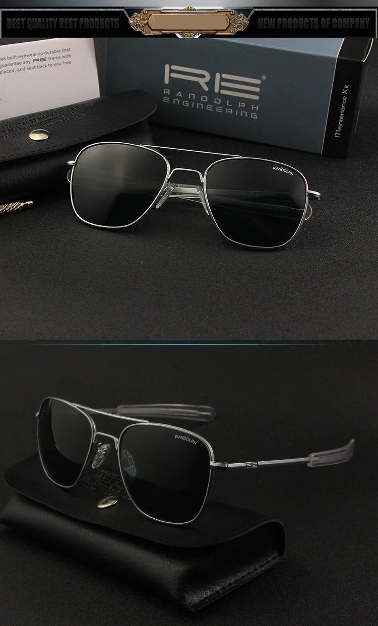 Pilot RE Randolph Sunglasses Men Top Quality Sun Glasses For Male American Army Military Glass Lens AO Lens Oculos