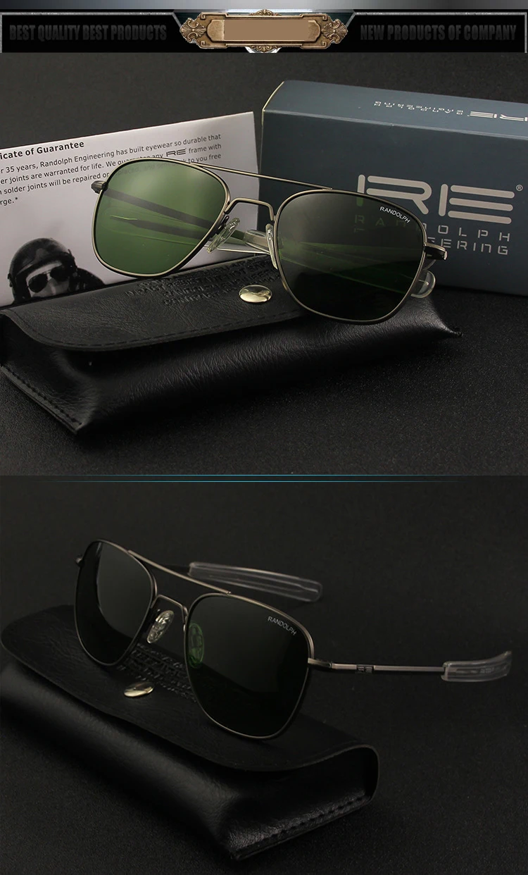Pilot RE Randolph Sunglasses Men Top Quality Sun Glasses For Male American Army Military Glass Lens AO Lens Oculos