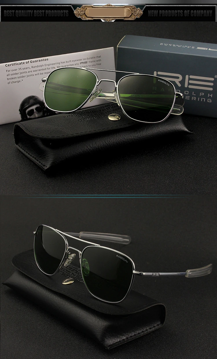 Pilot RE Randolph Sunglasses Men Top Quality Sun Glasses For Male American Army Military Glass Lens AO Lens Oculos