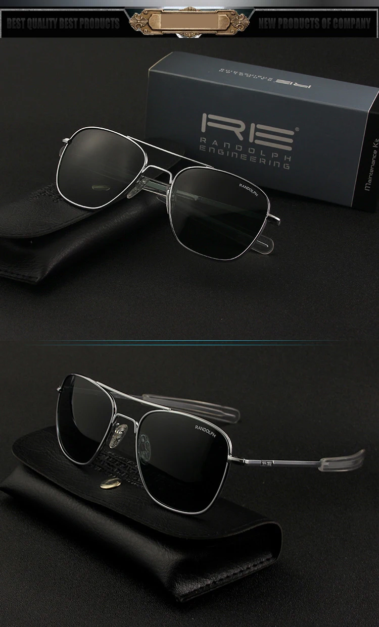 Pilot RE Randolph Sunglasses Men Top Quality Sun Glasses For Male American Army Military Glass Lens AO Lens Oculos