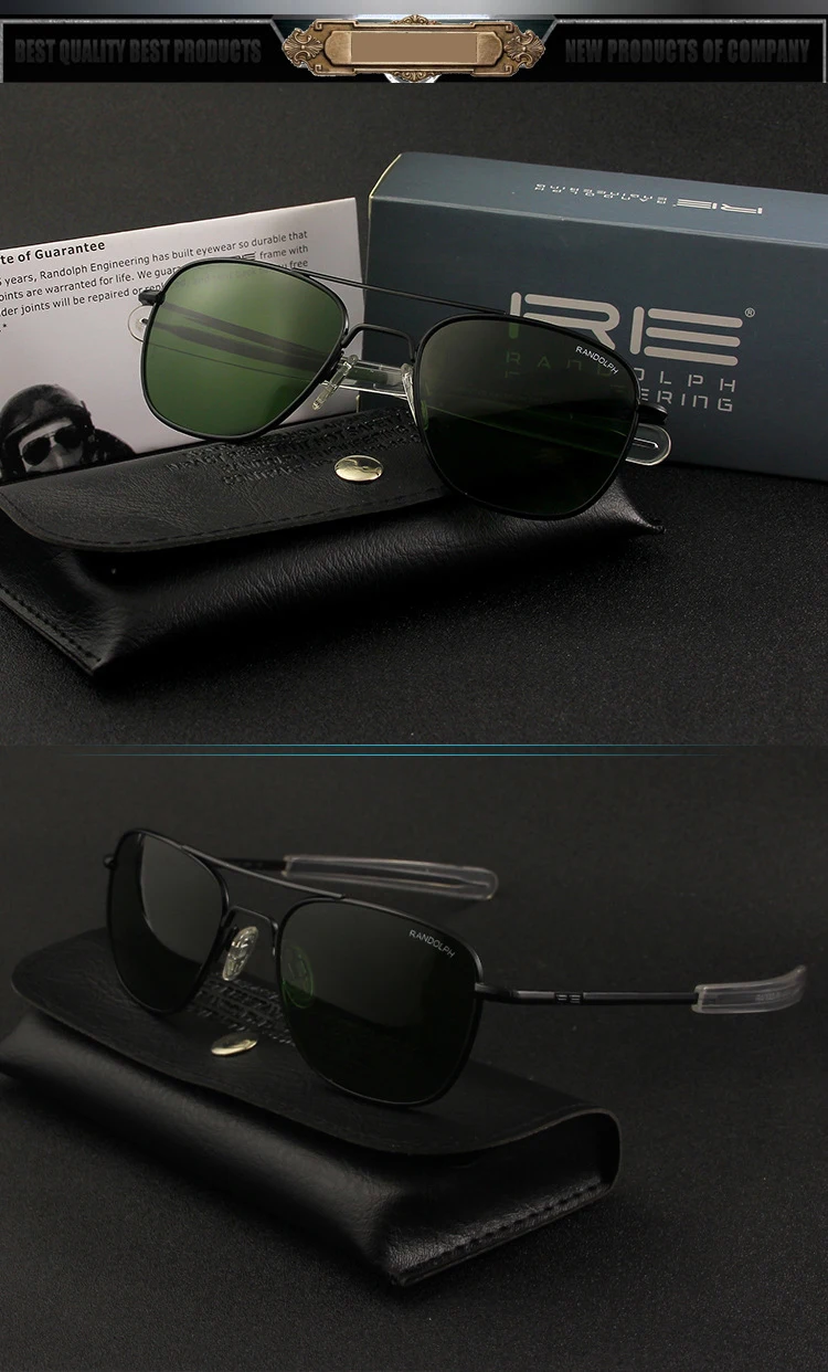 Pilot RE Randolph Sunglasses Men Top Quality Sun Glasses For Male American Army Military Glass Lens AO Lens Oculos