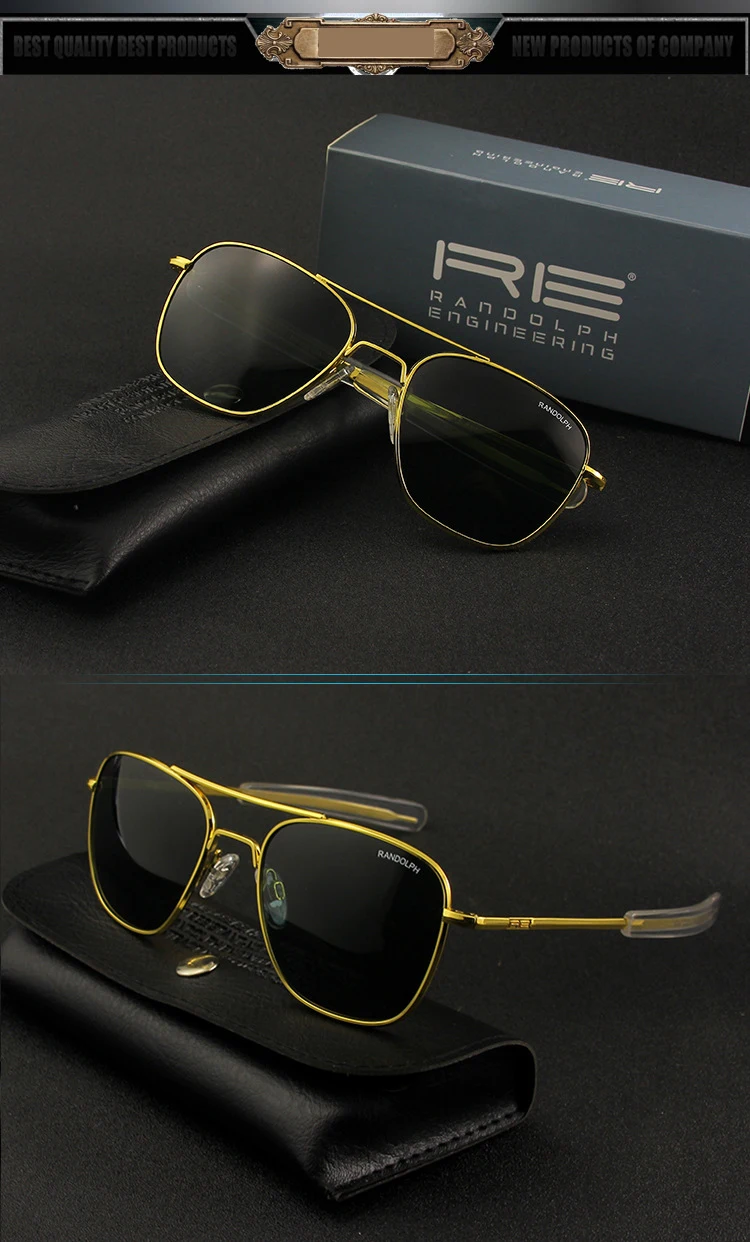 Pilot RE Randolph Sunglasses Men Top Quality Sun Glasses For Male American Army Military Glass Lens AO Lens Oculos
