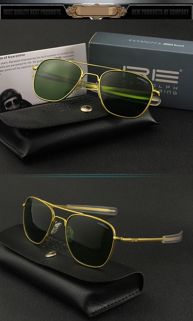 Pilot RE Randolph Sunglasses Men Top Quality Sun Glasses For Male American Army Military Glass Lens AO Lens Oculos