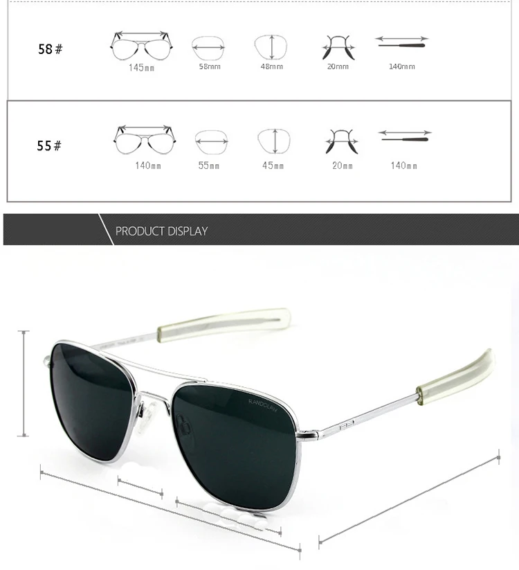 Pilot RE Randolph Sunglasses Men Top Quality Sun Glasses For Male American Army Military Glass Lens AO Lens Oculos
