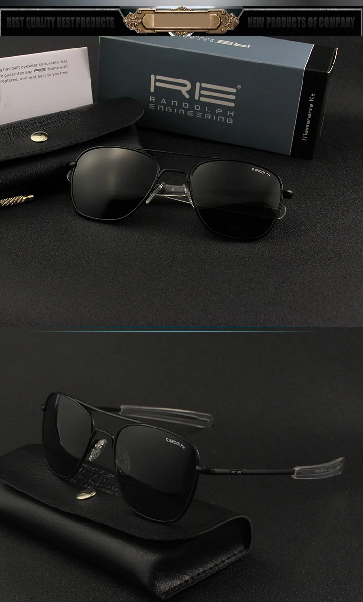 Pilot RE Randolph Sunglasses Men Top Quality Sun Glasses For Male American Army Military Glass Lens AO Lens Oculos