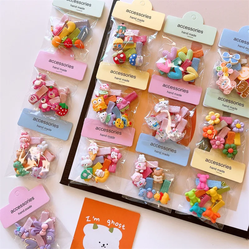 5 Pcs/Set Cute Baby Girls Small Hair Clips Heart mini hairclip Flower hairpin Princess Hair pins Hair Accessories For Kids Girls