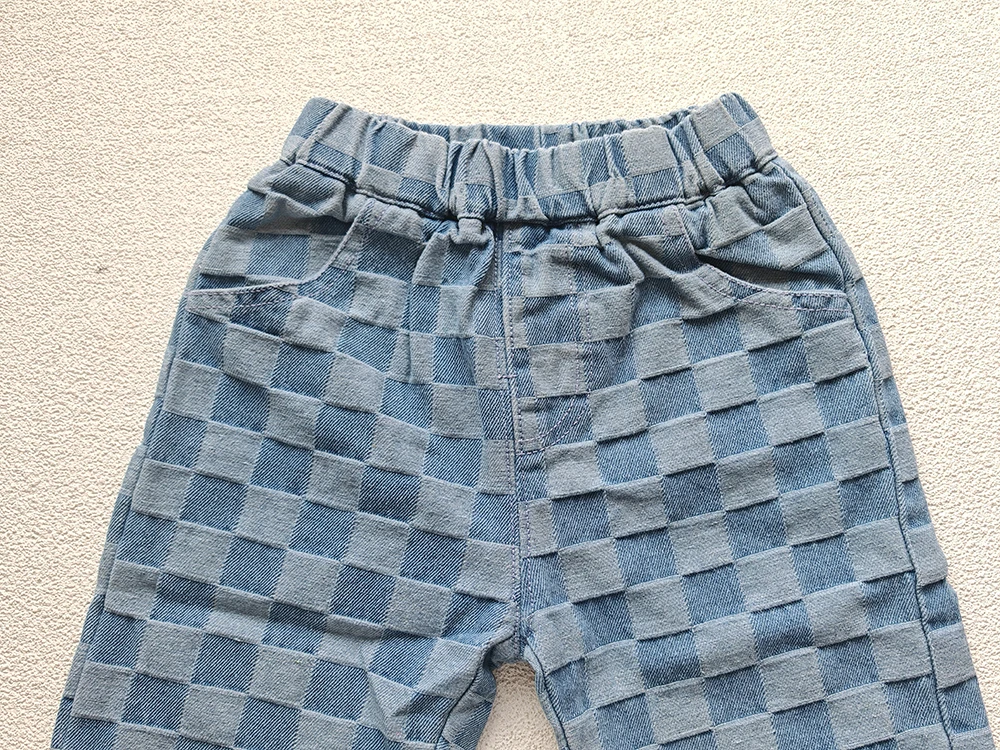 2026 Spring New 1-5Y Children Jeans Boys Denim Pants Mid Waist Girls Trousers Fashion Kids Plaid Pants