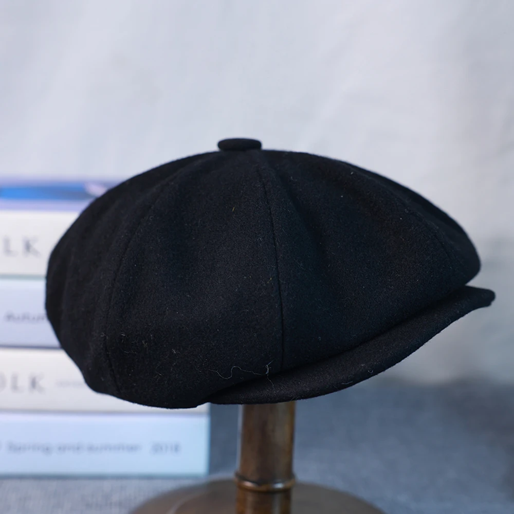 New Wool Newsboy Cap Black Khaki Men Women British Gatsby Retro Hat Driver Flat Cap for Male Vintage Beret for Men 009