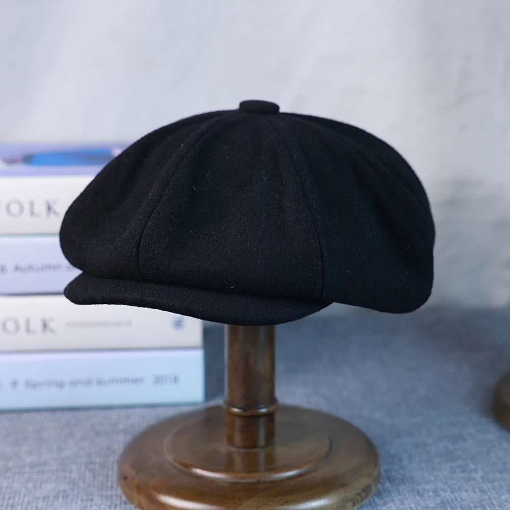 New Wool Newsboy Cap Black Khaki Men Women British Gatsby Retro Hat Driver Flat Cap for Male Vintage Beret for Men 009