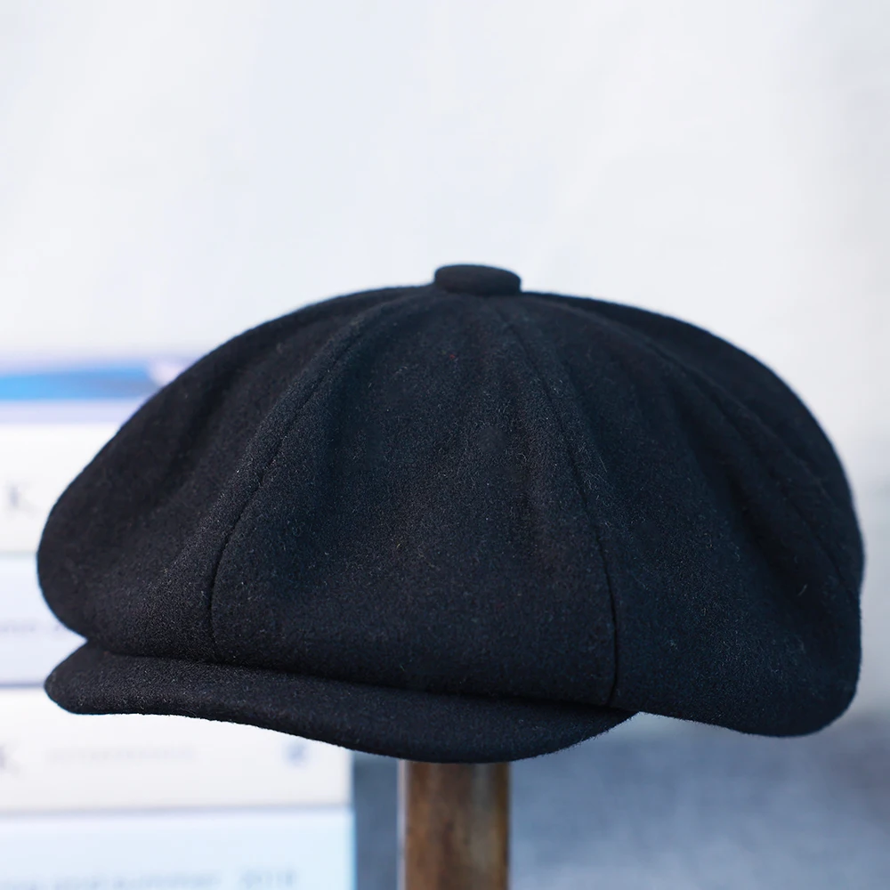 New Wool Newsboy Cap Black Khaki Men Women British Gatsby Retro Hat Driver Flat Cap for Male Vintage Beret for Men 009