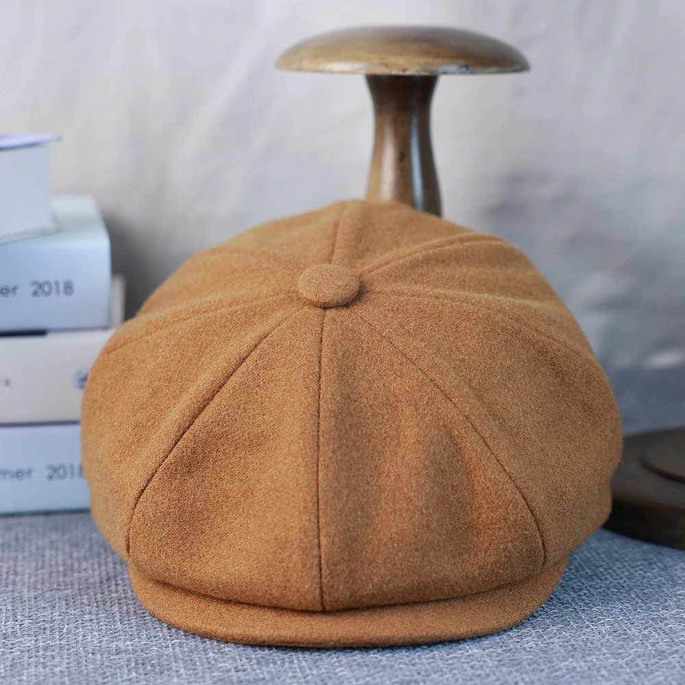 New Wool Newsboy Cap Black Khaki Men Women British Gatsby Retro Hat Driver Flat Cap for Male Vintage Beret for Men 009