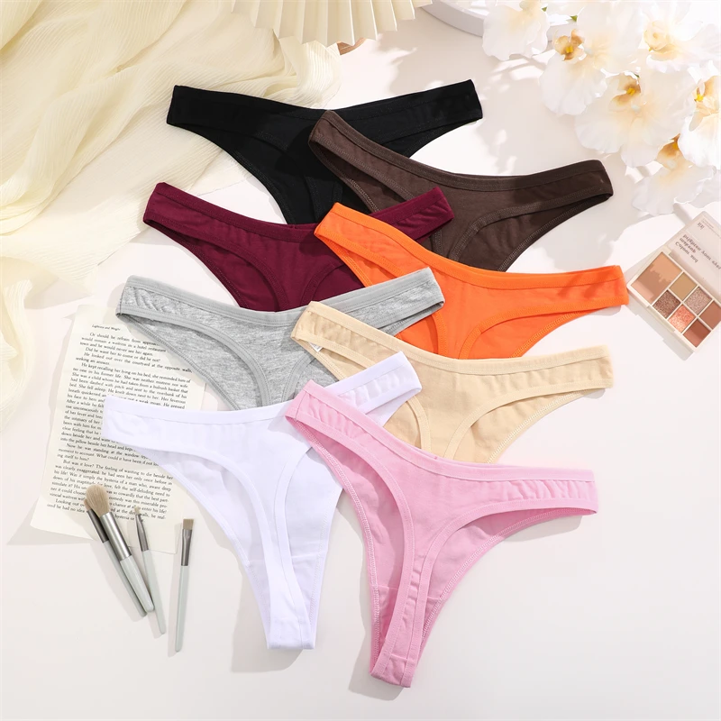 FINETOO 1/2/3/5/8Pcs Cotton Solid Thongs Women's Panties Sexy Low Waist Underwear Female Breathable G-string Soft Lingerie S-XL