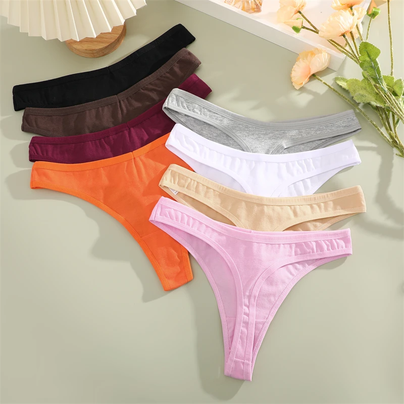 FINETOO 1/2/3/5/8Pcs Cotton Solid Thongs Women's Panties Sexy Low Waist Underwear Female Breathable G-string Soft Lingerie S-XL