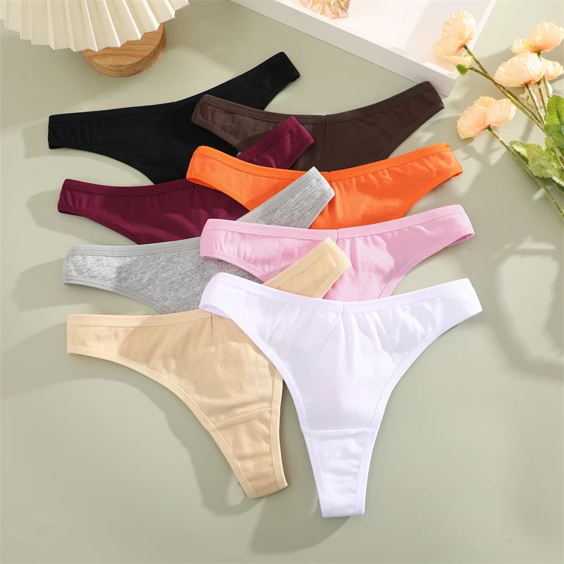 FINETOO 1/2/3/5/8Pcs Cotton Solid Thongs Women's Panties Sexy Low Waist Underwear Female Breathable G-string Soft Lingerie S-XL