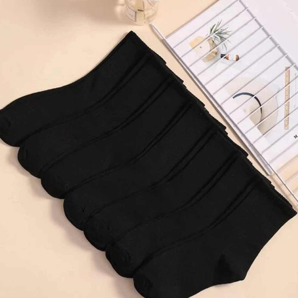 7/14/21 Pairs Women Classic Black And White Solid Color Fashionable Versatile Sweat-Absorbing Soft And Breathable Casual Socks﻿