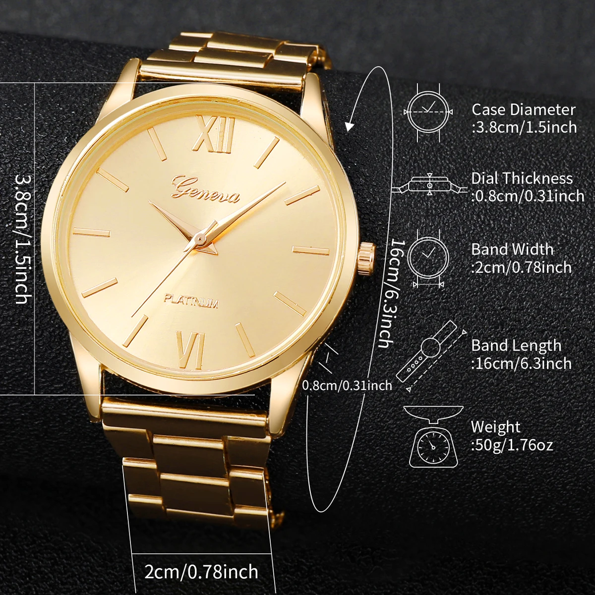 3/6PCS Women's Watch Fashion Gold Steel Band Quartz Watches Bracelets Set(Without Box)