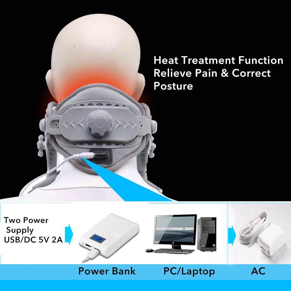 Adjustable Neck Traction Device Heating Neck Stretcher Cervical Traction Spine Collar Support for Muscle Relaxation Home Office
