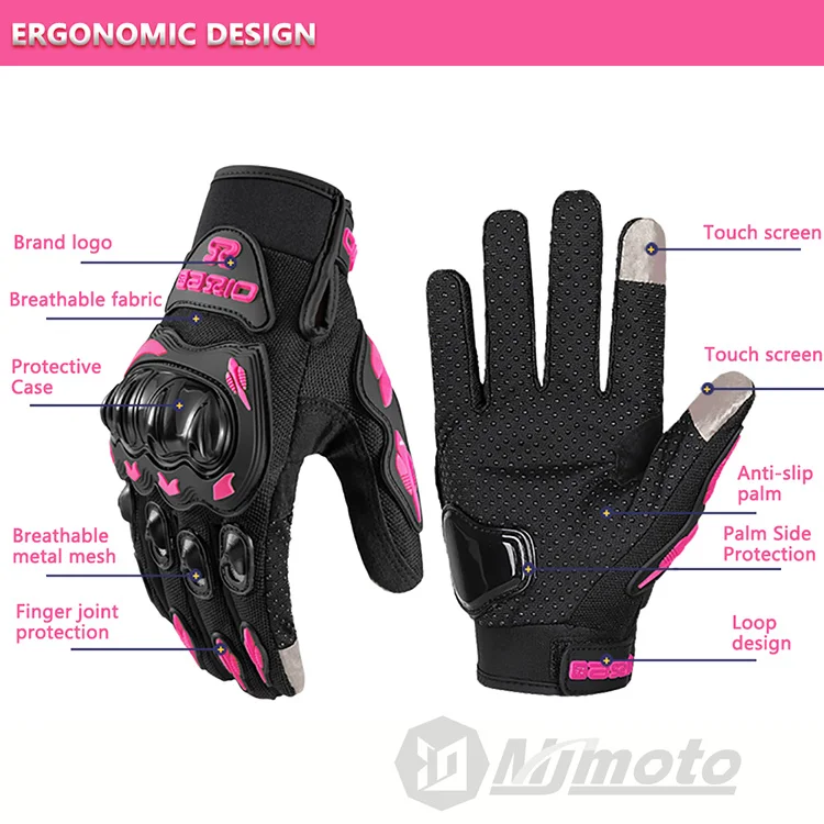 Lady's Pink Black Motorcycle Gloves Women Summer Mesh Breathable Motocross Motorbike Moto Racing Gloves Touch Screen Gloves Men