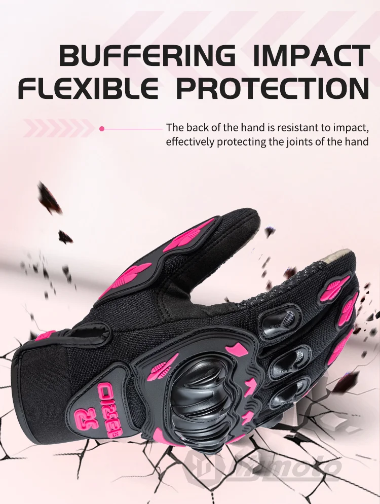 Lady's Pink Black Motorcycle Gloves Women Summer Mesh Breathable Motocross Motorbike Moto Racing Gloves Touch Screen Gloves Men