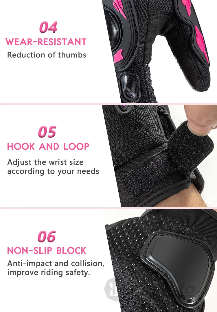 Lady's Pink Black Motorcycle Gloves Women Summer Mesh Breathable Motocross Motorbike Moto Racing Gloves Touch Screen Gloves Men