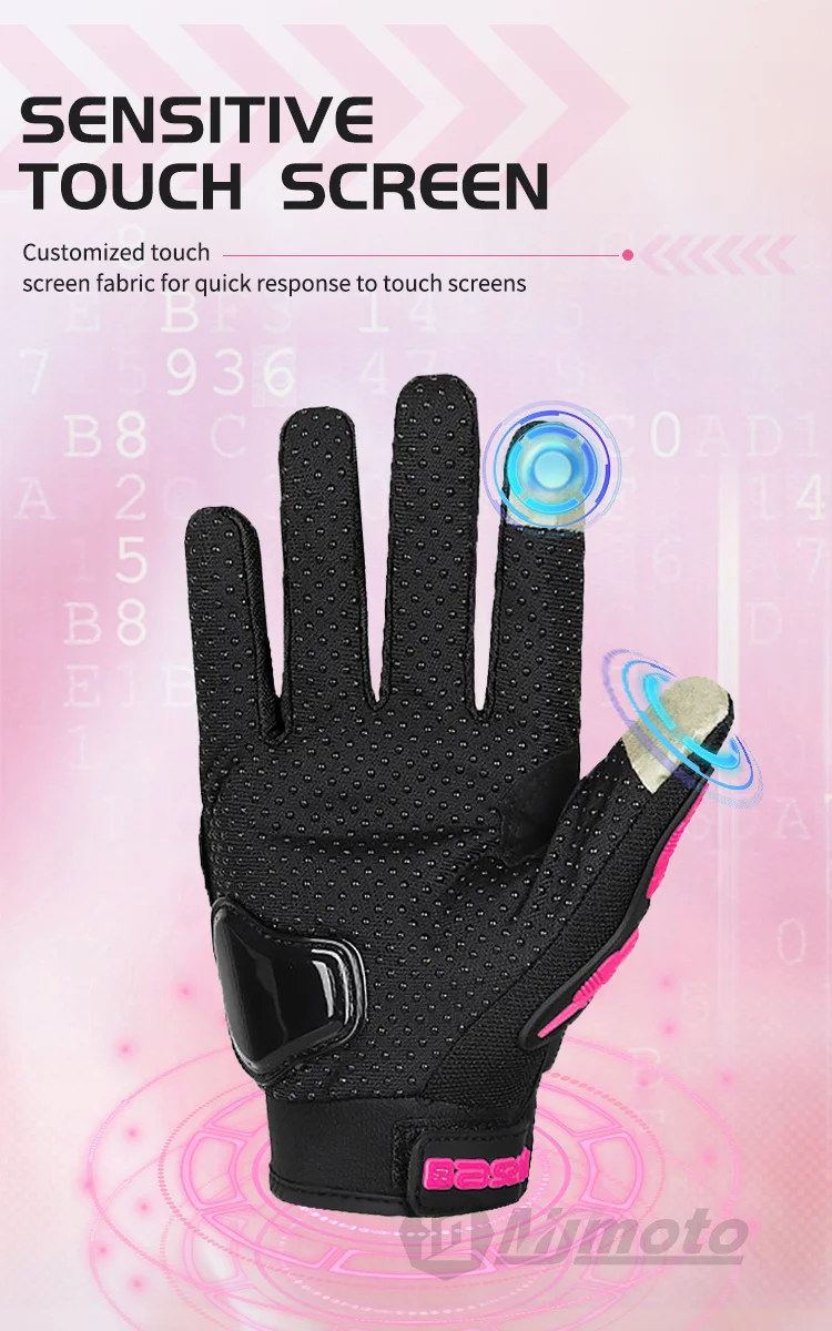 Lady's Pink Black Motorcycle Gloves Women Summer Mesh Breathable Motocross Motorbike Moto Racing Gloves Touch Screen Gloves Men
