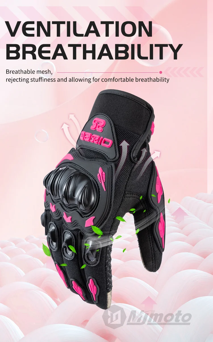 Lady's Pink Black Motorcycle Gloves Women Summer Mesh Breathable Motocross Motorbike Moto Racing Gloves Touch Screen Gloves Men