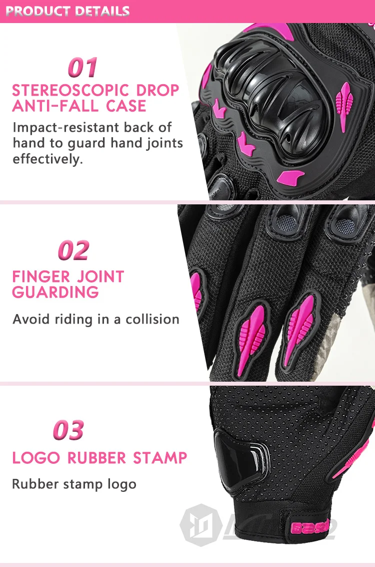 Lady's Pink Black Motorcycle Gloves Women Summer Mesh Breathable Motocross Motorbike Moto Racing Gloves Touch Screen Gloves Men