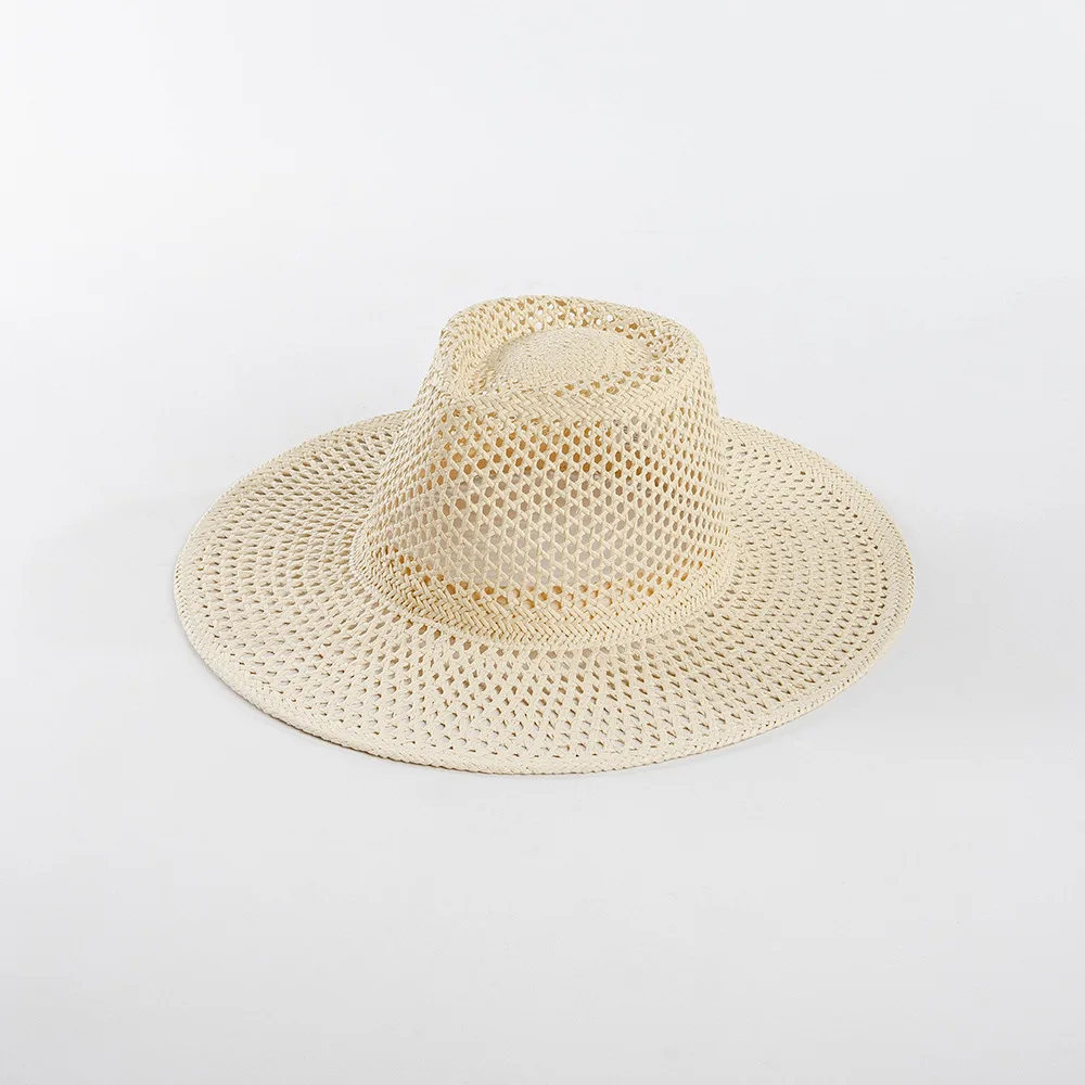 USPOP New Spring Summer Fashion Casual Hand-woven Hollow Wide Brim Straw Hat Breathable Beach Hat Straw Jazz Fedoras