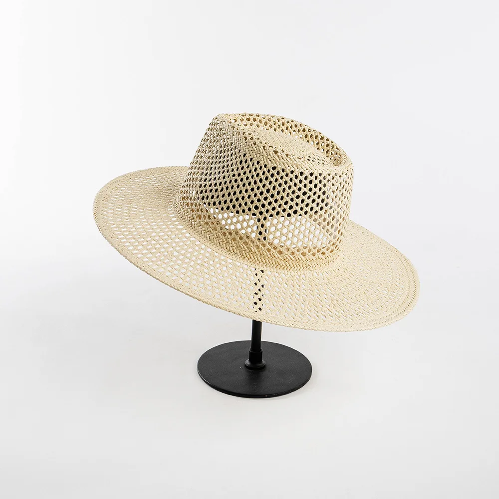 USPOP New Spring Summer Fashion Casual Hand-woven Hollow Wide Brim Straw Hat Breathable Beach Hat Straw Jazz Fedoras