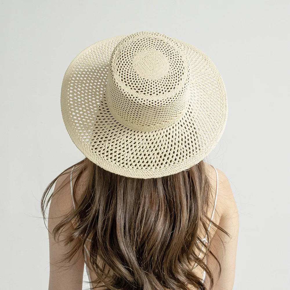 USPOP New Spring Summer Fashion Casual Hand-woven Hollow Wide Brim Straw Hat Breathable Beach Hat Straw Jazz Fedoras
