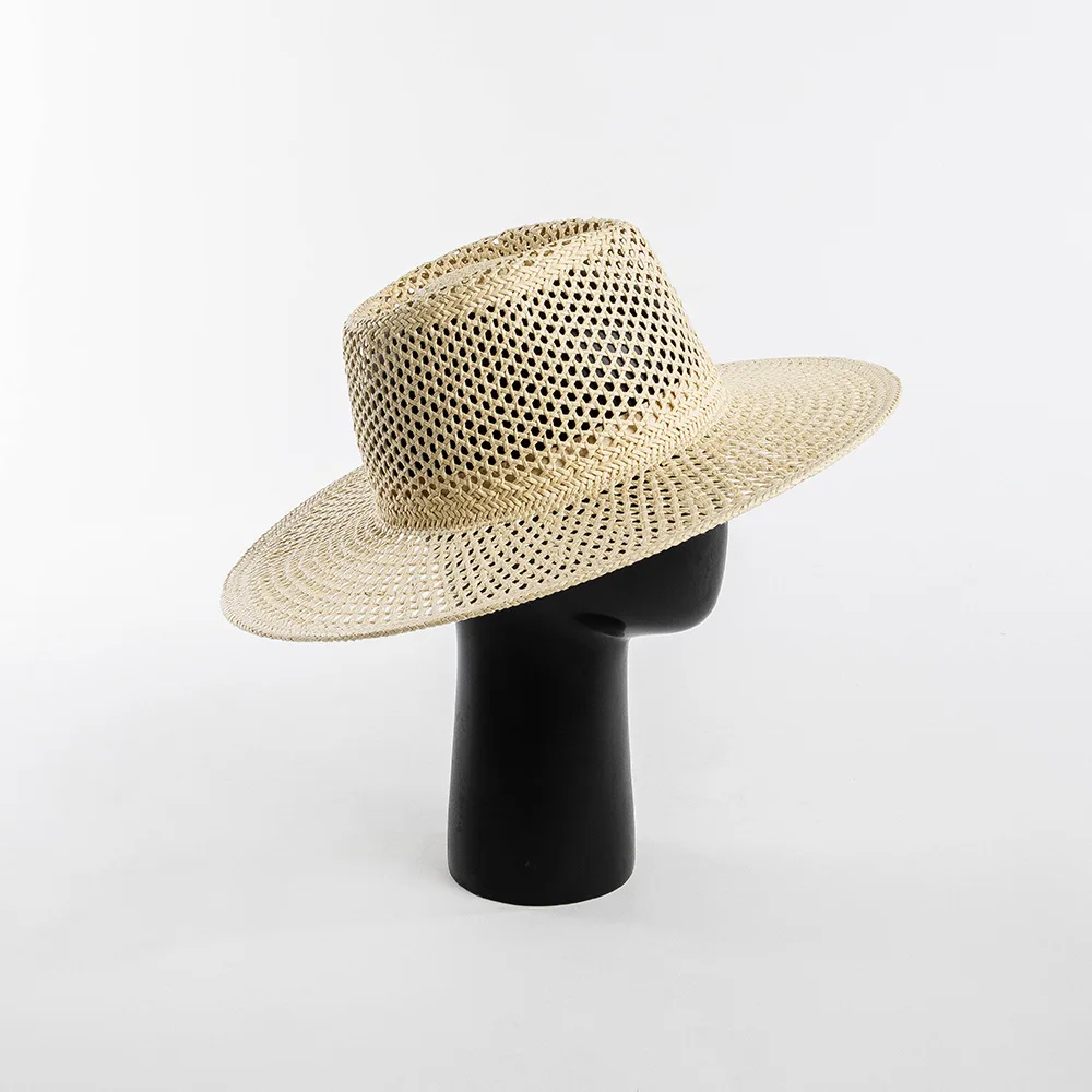 USPOP New Spring Summer Fashion Casual Hand-woven Hollow Wide Brim Straw Hat Breathable Beach Hat Straw Jazz Fedoras