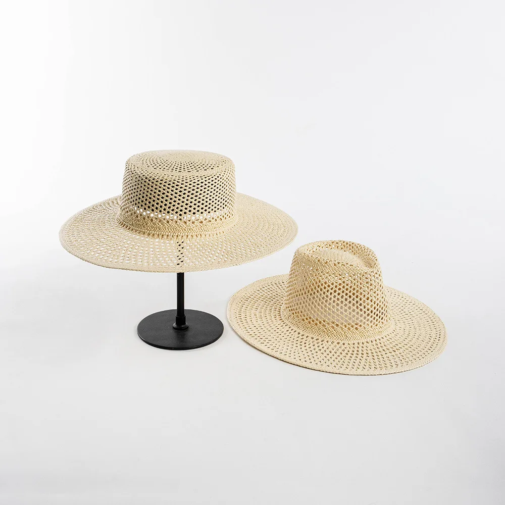 USPOP New Spring Summer Fashion Casual Hand-woven Hollow Wide Brim Straw Hat Breathable Beach Hat Straw Jazz Fedoras