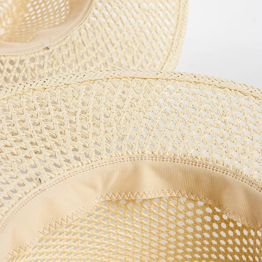 USPOP New Spring Summer Fashion Casual Hand-woven Hollow Wide Brim Straw Hat Breathable Beach Hat Straw Jazz Fedoras