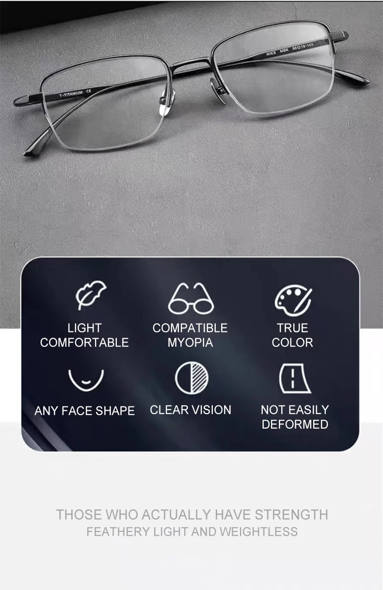VICKY Pure Titanium Half Frame Ultra-light Simple Glasses Frame Men's Business Half Frame Can Be Customized Prescription Glasses