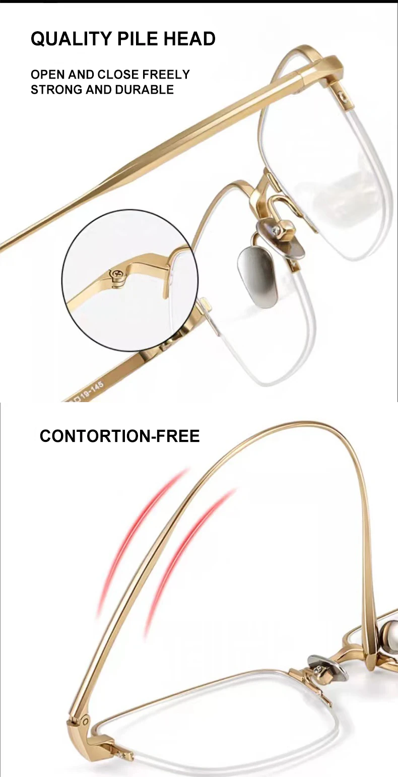 VICKY Pure Titanium Half Frame Ultra-light Simple Glasses Frame Men's Business Half Frame Can Be Customized Prescription Glasses