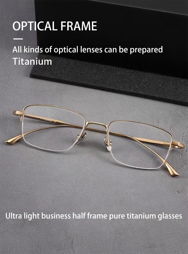 VICKY Pure Titanium Half Frame Ultra-light Simple Glasses Frame Men's Business Half Frame Can Be Customized Prescription Glasses
