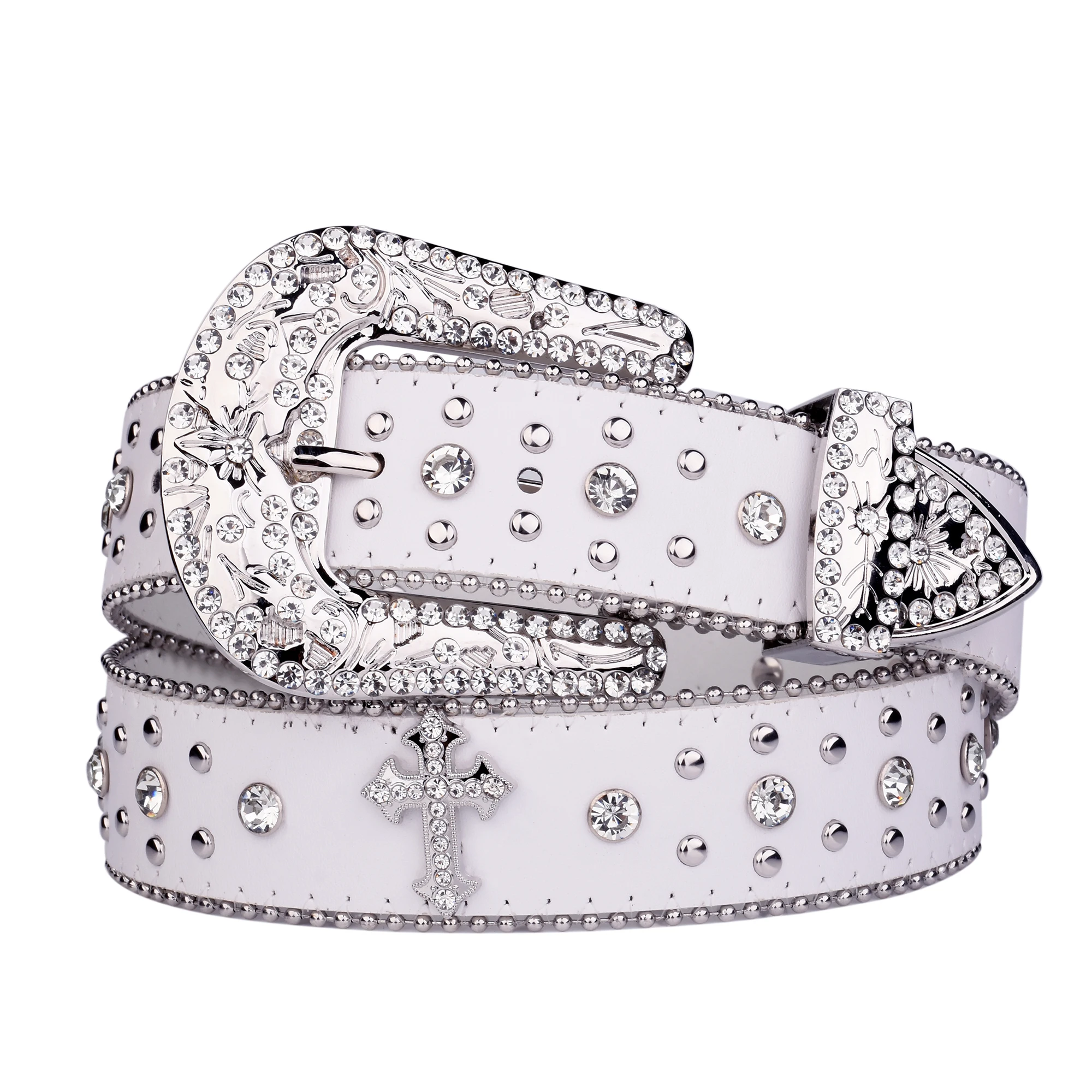 Punk Rhinestone White Belt Female Male Fashion Western Jeans Female Jeans Jewelry Fashion Design Y2K Jeans Belt