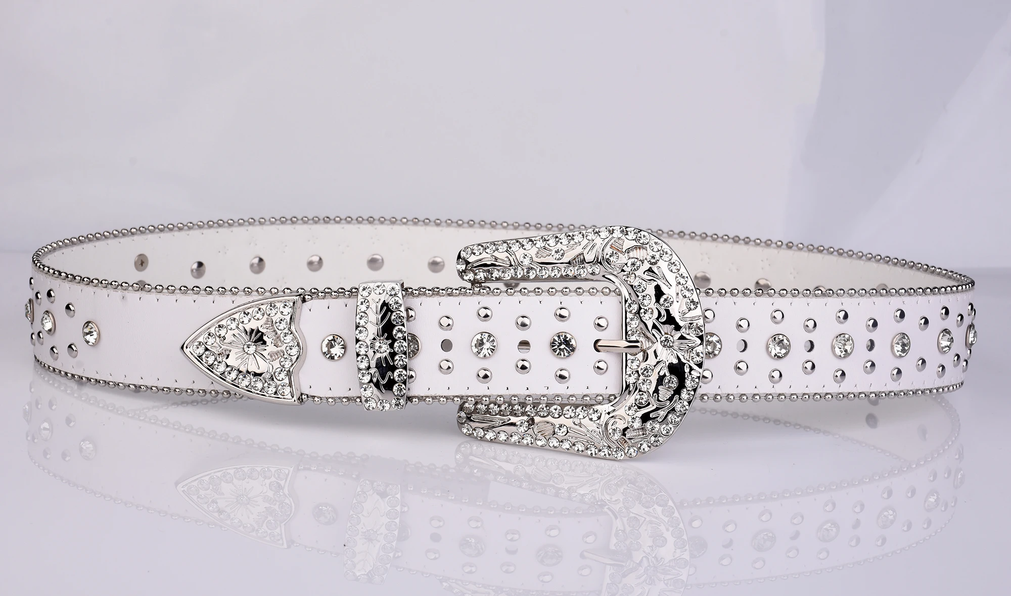Punk Rhinestone White Belt Female Male Fashion Western Jeans Female Jeans Jewelry Fashion Design Y2K Jeans Belt