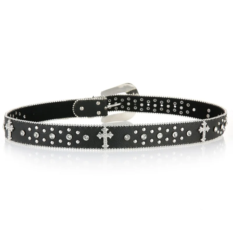 Punk Rhinestone White Belt Female Male Fashion Western Jeans Female Jeans Jewelry Fashion Design Y2K Jeans Belt