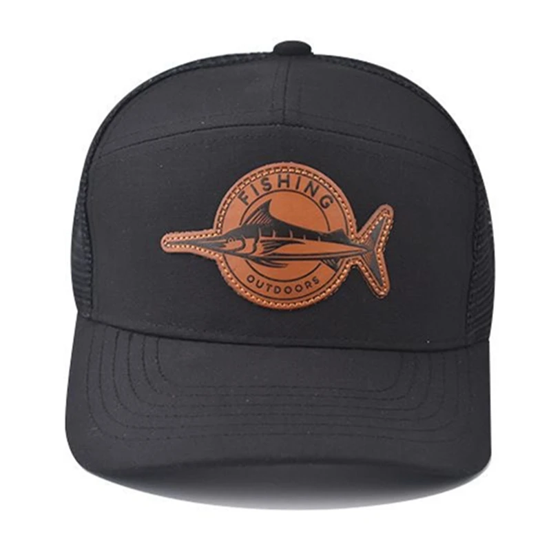 Hot Sale Unisex Seven-Panel Style Trucker Hat Adjustable Baseball Cap Shark Pattern Patch Fishing Hat