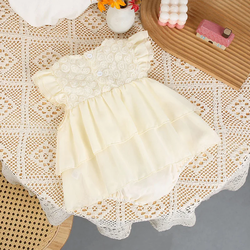 2026 New Summer Baby Clothes Sweet Infant Girls Tulip Bodysuit Flying Sleeve Princess Dress Sister Dress Toddler Outwear