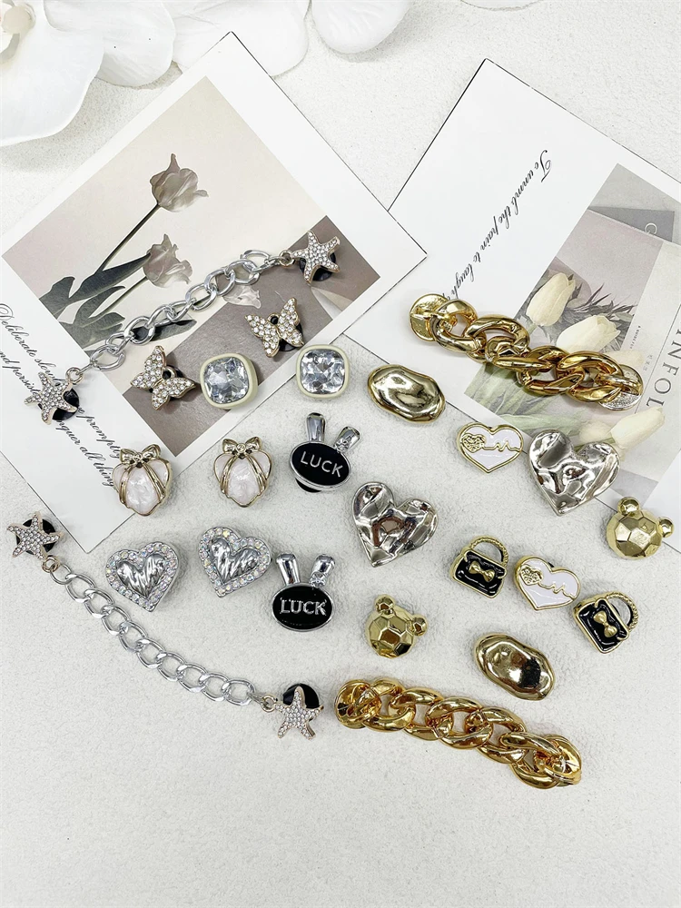 12PCS Shoe Charms ABS Accessories Decorations DIY Clog Ornament Glitter Rhinestone Buckle Star Chain Pins For Women Garden Shoes